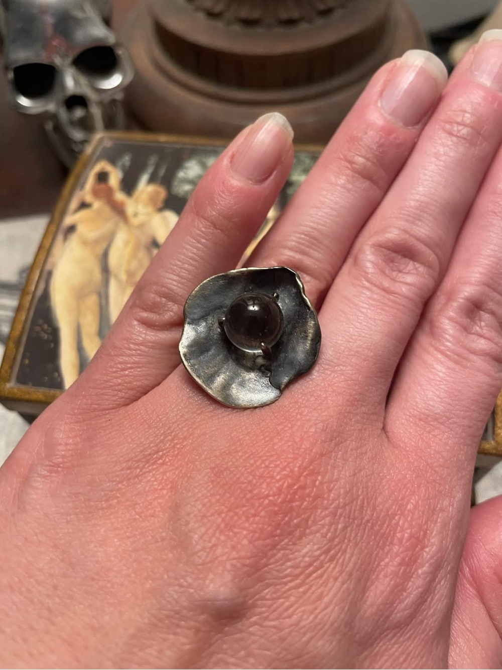 🐚Burial Ground Venus II Size 6 Ring with Clear Quartz sphere 🐚